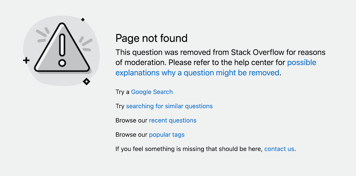 Page not found. This question was removed from Stack Overflow for reasons of moderation. Please refer to the help center for possible
